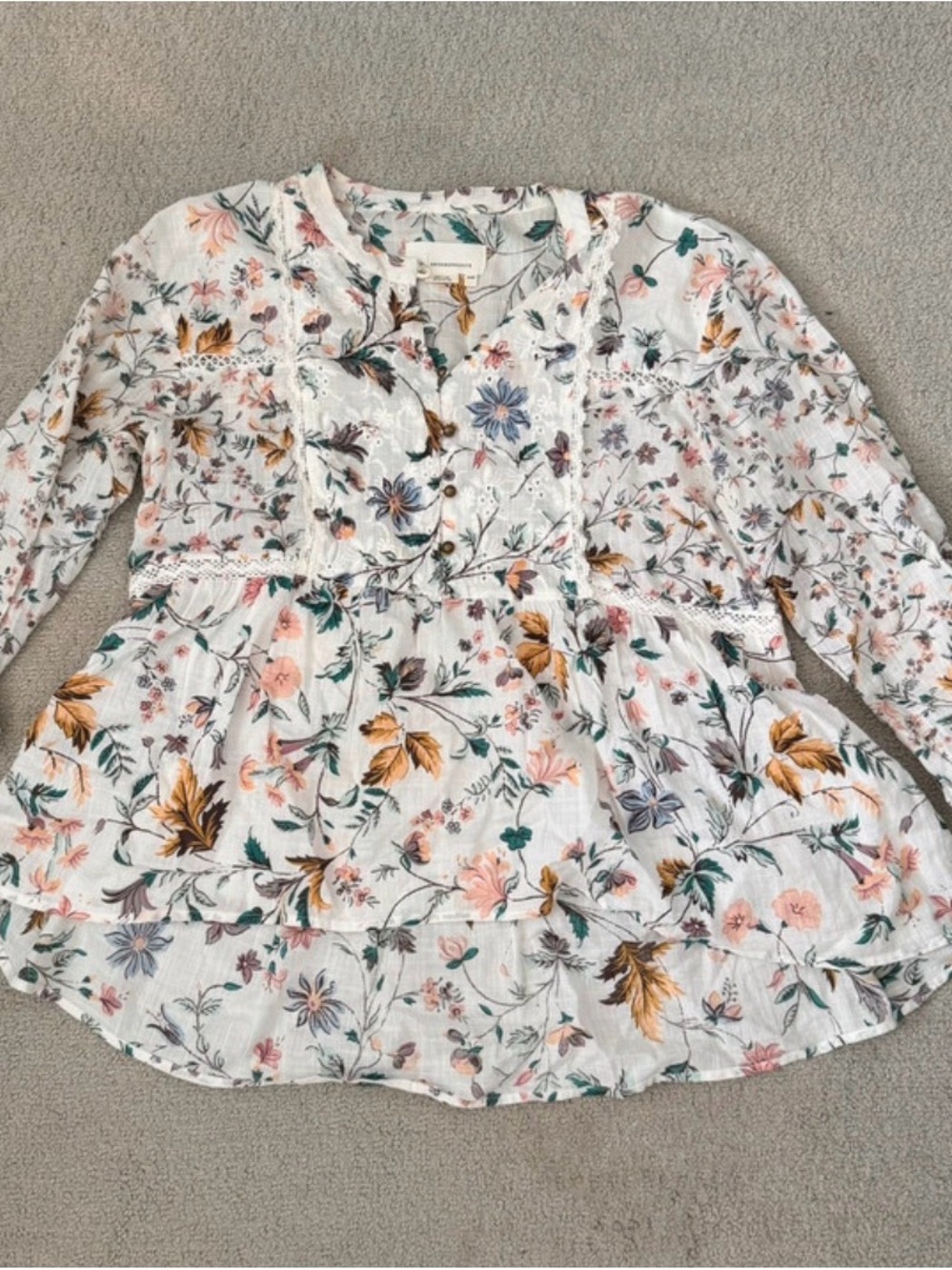 Anthropologie White Floral Peplum Tunic size xxsp